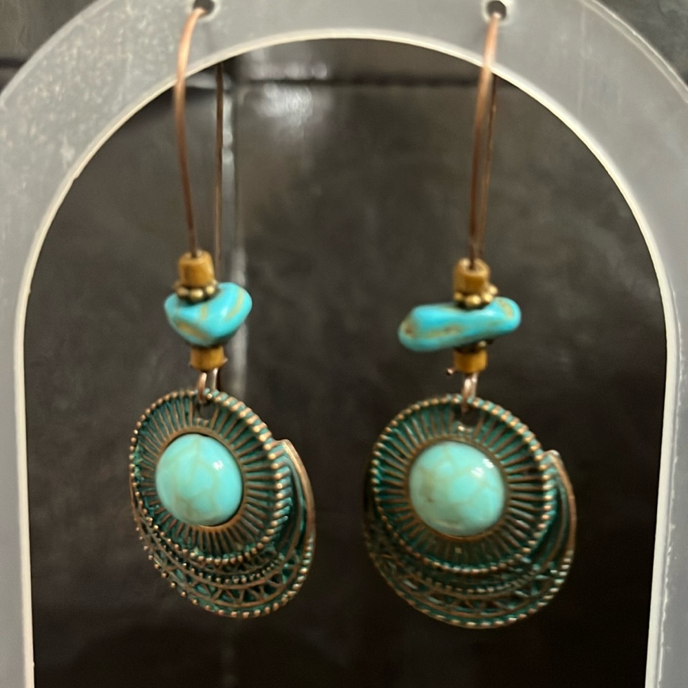 Western-boho copper and torquoise earrings